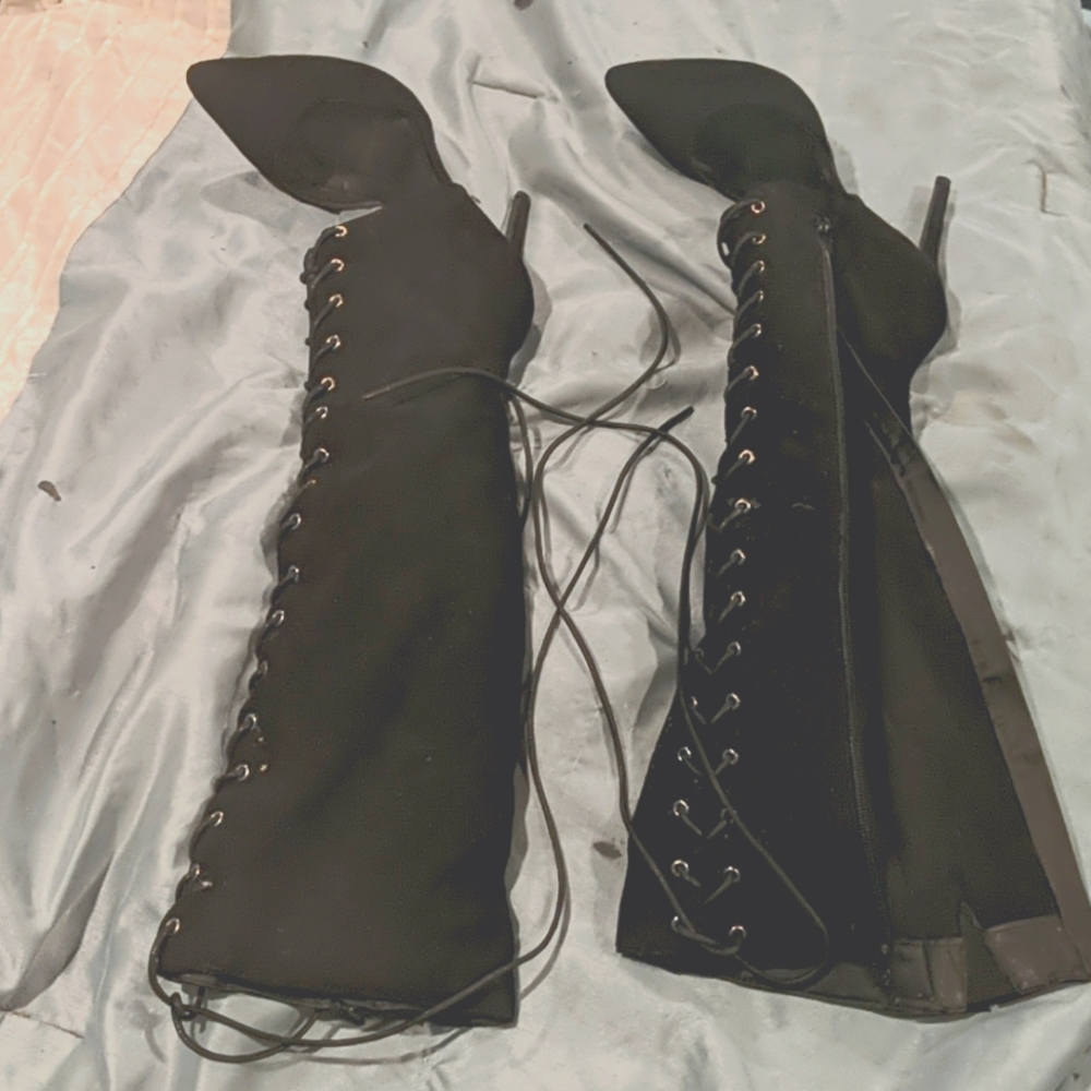 Missguided black suede Lace up Stilletto boots